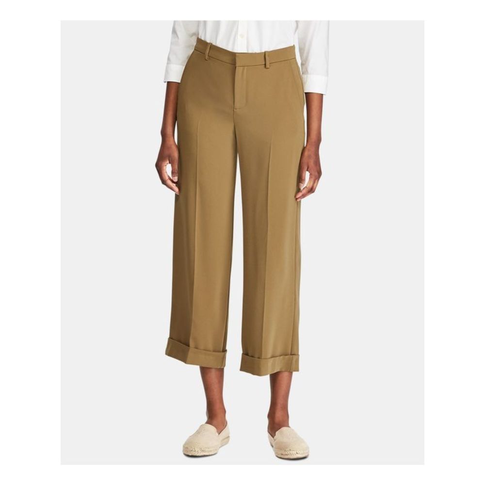 RALPH LAUREN Womens Green Cuffed High Rise Wear To Work Pants 12